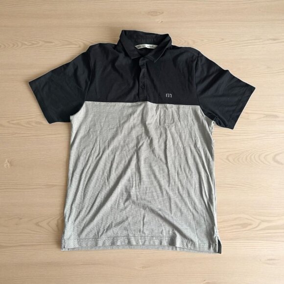 TRAVIS MATHEW Black Gray Colorblock Polo Shirt Size Medium - Picture 1 of 8